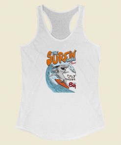 Typography Surfing Shark Vintage Racerback Tank Top