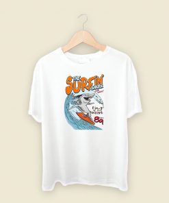 Typography Surfing Shark Vintage T Shirt Style