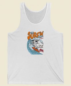 Typography Surfing Shark Vintage Tank Top