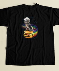 Astronaut Cat Rainbow Burger 80s Retro T Shirt Style