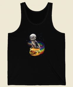 Astronaut Cat Rainbow Burger 80s Retro Tank Top