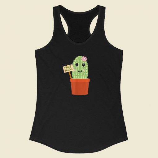 Cactus Free Hugs Funny 80s Racerback Tank Top