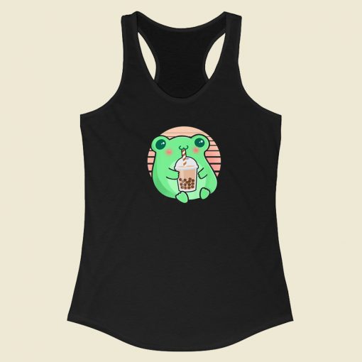 Frog Boba Tea Funny 80s Racerback Tank Top