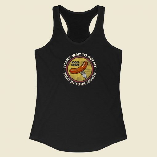 Funny Inappropriate Sausage 80s Racerback Tank Top