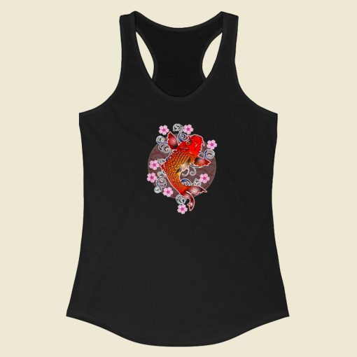 Japanese Koi Fish Cherry 80s Racerback Tank Top