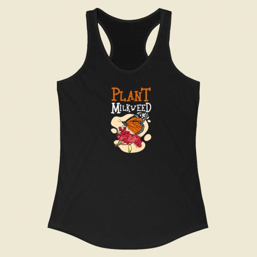 Plant Milkweed Butterfly Graphic 80s Racerback Tank Top