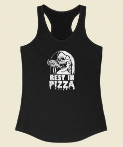 Rest In Pizza Funny Pizza Lover 80s Racerback Tank Top