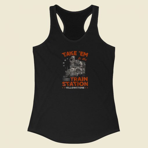 The Train Station Yellowstone 80s Racerback Tank Top