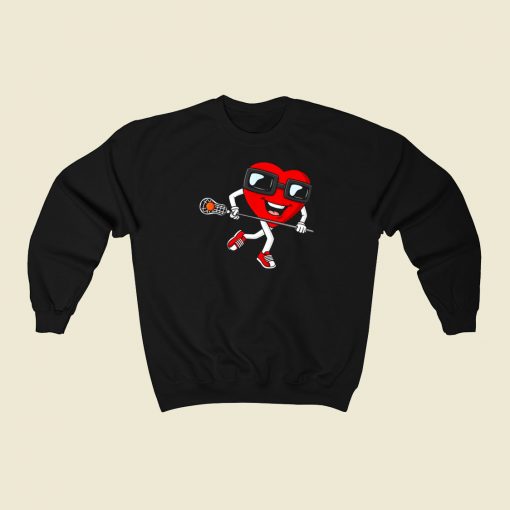 Valentines Heart Holding Lacrosse 80s Sweatshirt Style