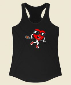 Valentines Heart Holding Lacrosse 80s Racerback Tank Top