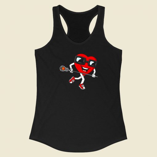 Valentines Heart Holding Lacrosse 80s Racerback Tank Top