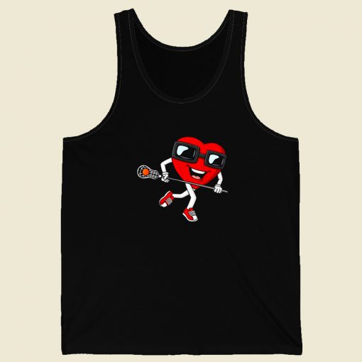 Valentines Heart Holding Lacrosse 80s Retro Tank Top