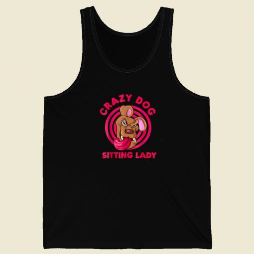 Crazy Dog Sitting Lady Pet 80s Tank Top