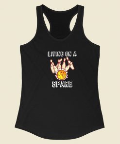 Funny Living On A Spare Bowling 80s Racerback Tank Top