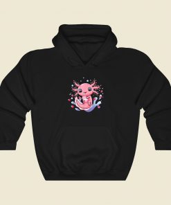 Kawaii Axolotl Strawberry Milkshake Hoodie Style