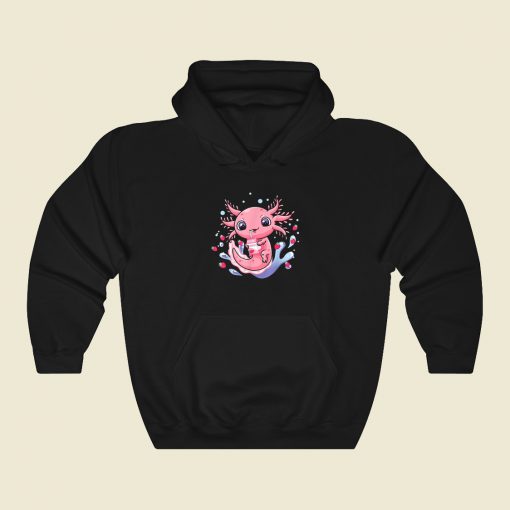 Kawaii Axolotl Strawberry Milkshake Hoodie Style