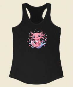 Kawaii Axolotl Strawberry Milkshake 80s Racerback Tank Top