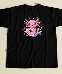 Kawaii Axolotl Strawberry Milkshake 80s T Shirt Style