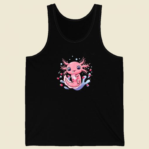 Kawaii Axolotl Strawberry Milkshake 80s Tank Top