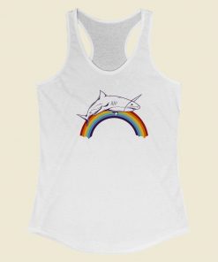 Shark Rainbow Graphic 80s Racerback Tank Top