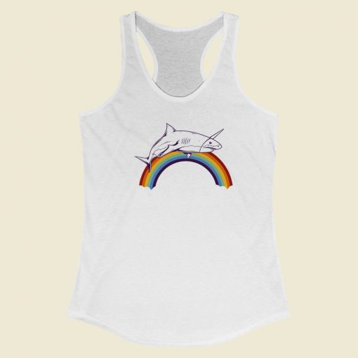 Shark Rainbow Graphic 80s Racerback Tank Top