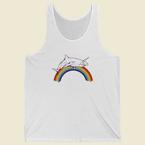 Shark Rainbow Graphic 80s Tank Top