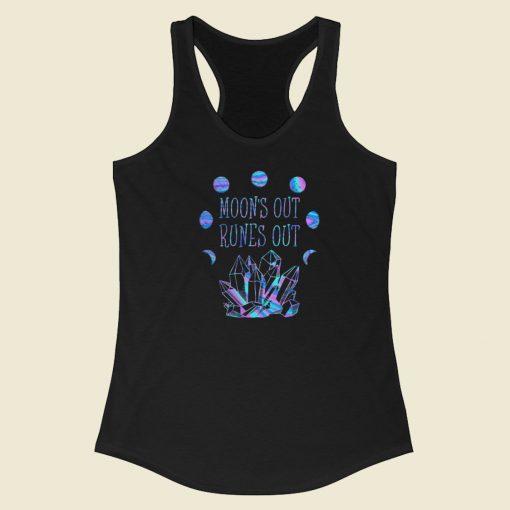 Top Moons Out Runes Out 80s Racerback Tank Top