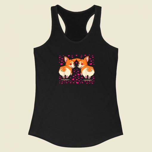 Valentines With Corgi 80s Racerback Tank Top