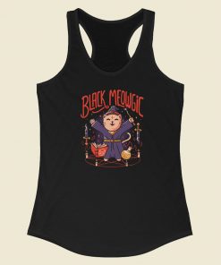 Black Meowgic Cute Evil 80s Racerback Tank Top