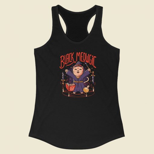 Black Meowgic Cute Evil 80s Racerback Tank Top