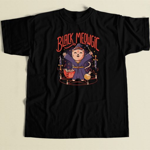 Black Meowgic Cute Evil 80s T Shirt Style