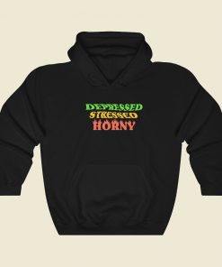 Deppressed Stressed Horny Parody 80s Hoodie Style