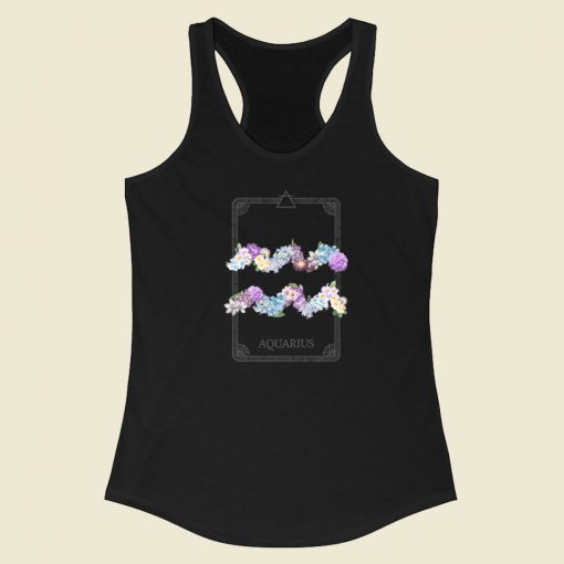 Floral Zodiac Sign Aquarius 80s Racerback Tank Top