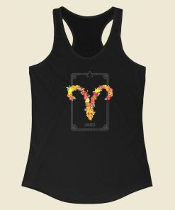 Floral Zodiac Sign Aries 80s Racerback Tank Top