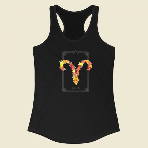 Floral Zodiac Sign Aries 80s Racerback Tank Top