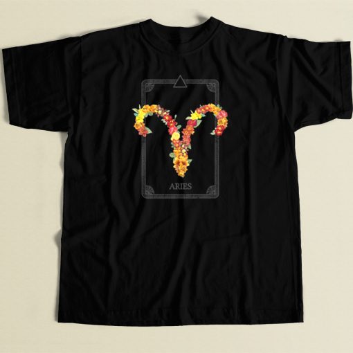 Floral Zodiac Sign Aries 80s T Shirt Style