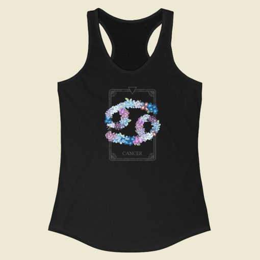 Floral Zodiac Sign Cancer 80s Racerback Tank Top