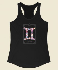 Floral Zodiac Sign Gemini 80s Racerback Tank Top