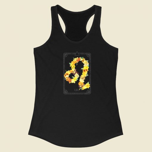 Floral Zodiac Sign Leo 80s Racerback Tank Top