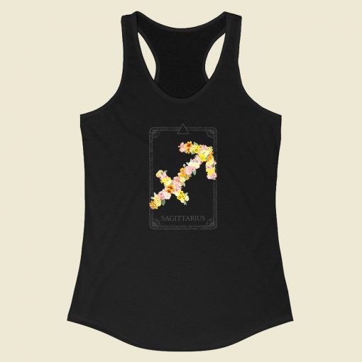 Floral Zodiac Sign Sagittarius 80s Racerback Tank Top