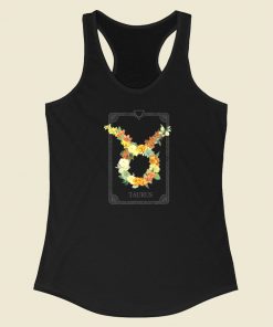 Floral Zodiac Sign Taurus 80s Racerback Tank Top