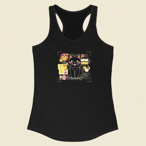 Japanese Cat Graph 80s Racerback Tank Top