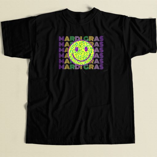 Mardi Gras Leopard Smiley Face T Shirt Style