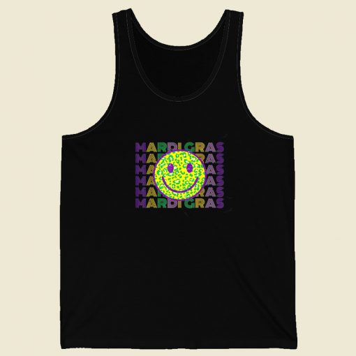 Mardi Gras Leopard Smiley Face Tank Top