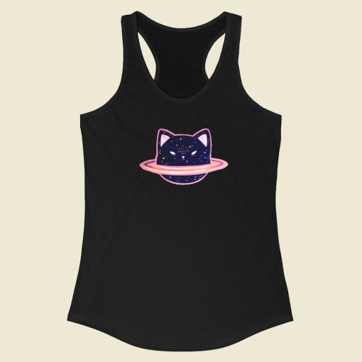 Planet Saturncat Kawaii 80s Racerback Tank Top