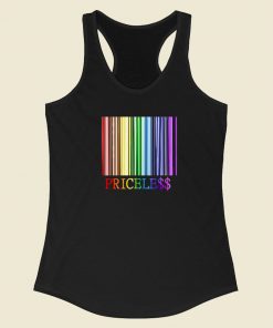 Rainbow Pride Priceless Barcode 80s Racerback Tank Top