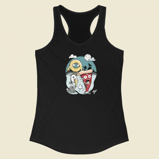 Spooky Night Pizza Funny 80s Racerback Tank Top