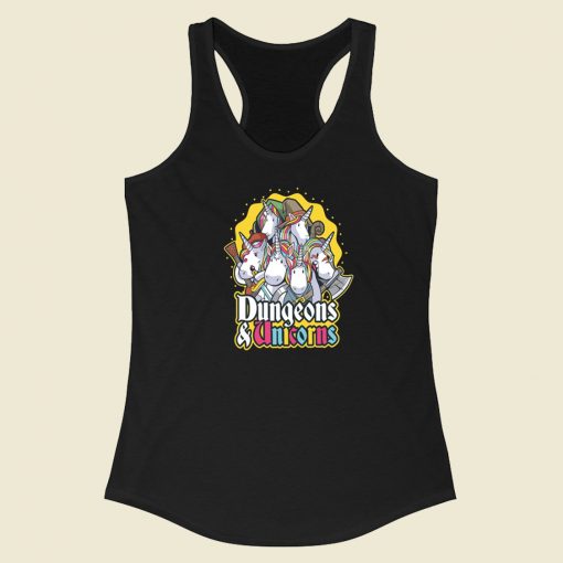 Unicorns Dungeon Funny 80s Racerback Tank Top