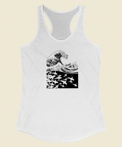 Wave Of Sharks 80s Racerback Tank Top