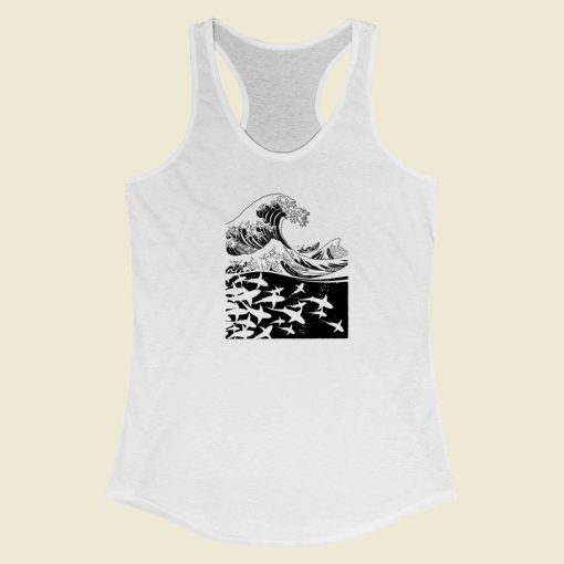 Wave Of Sharks 80s Racerback Tank Top